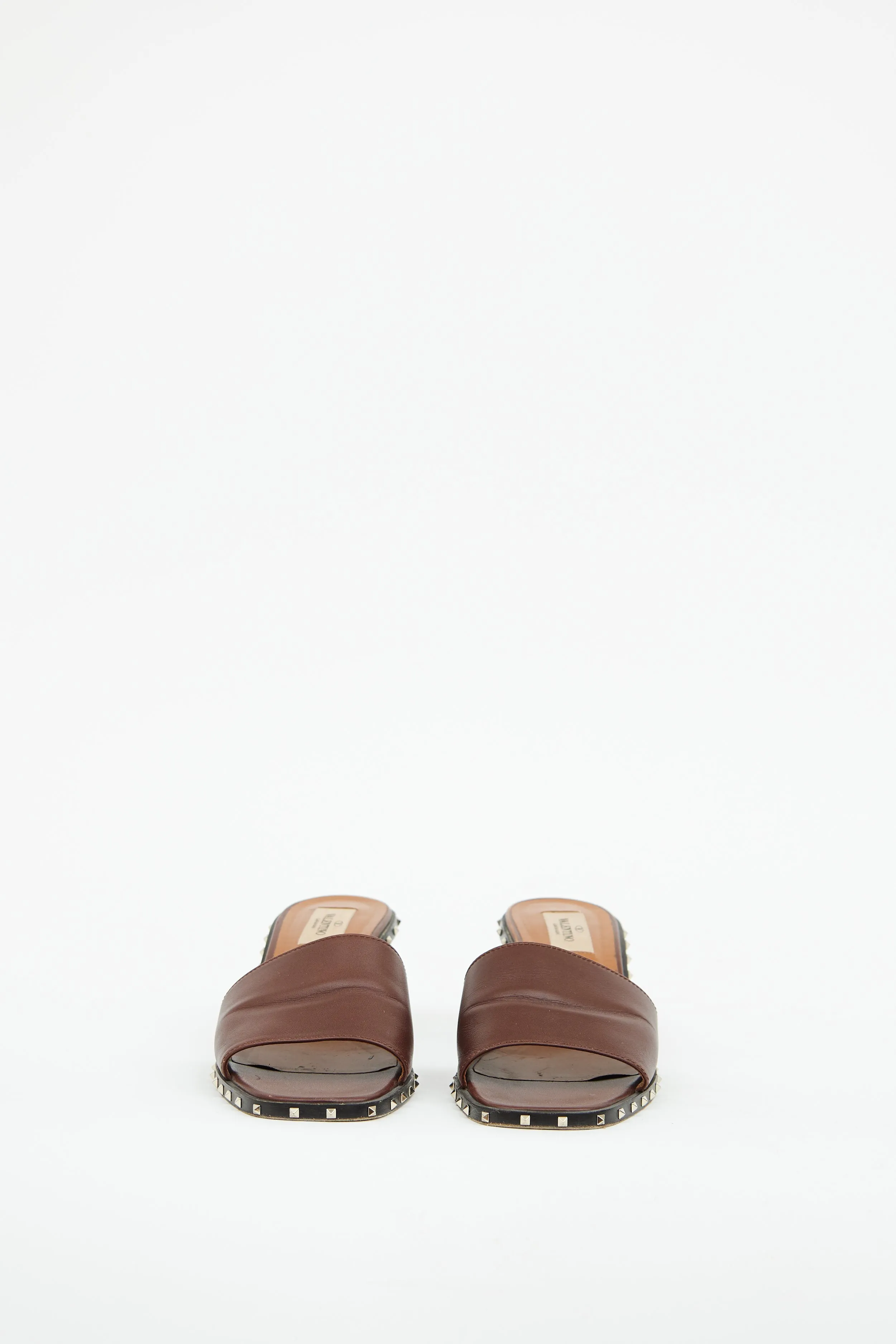 Brown Leather Heeled Rockstud Sandal