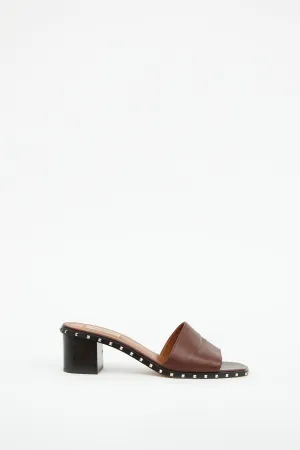 Brown Leather Heeled Rockstud Sandal