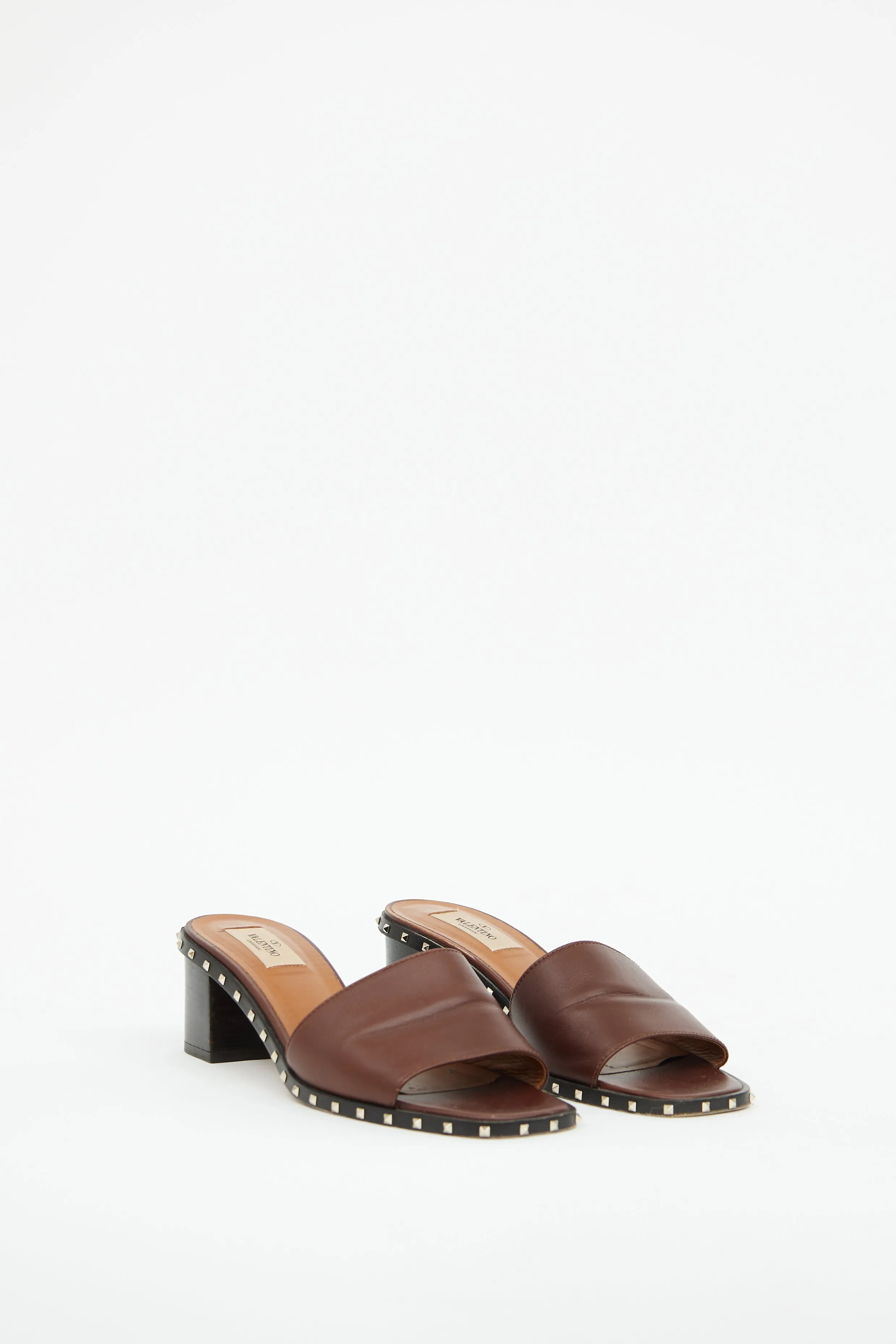 Brown Leather Heeled Rockstud Sandal