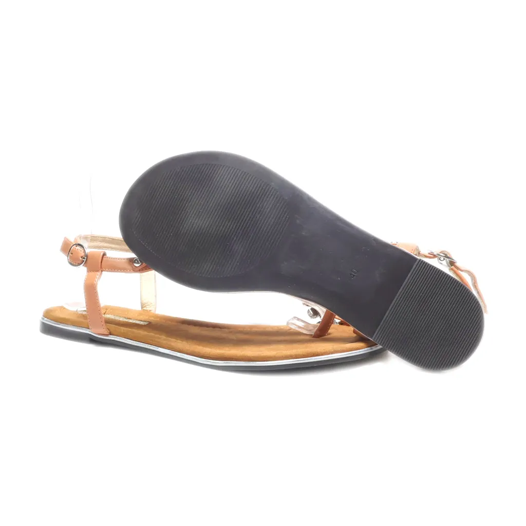 Buffalo Flat Sandals Leather Orange Colour For Women