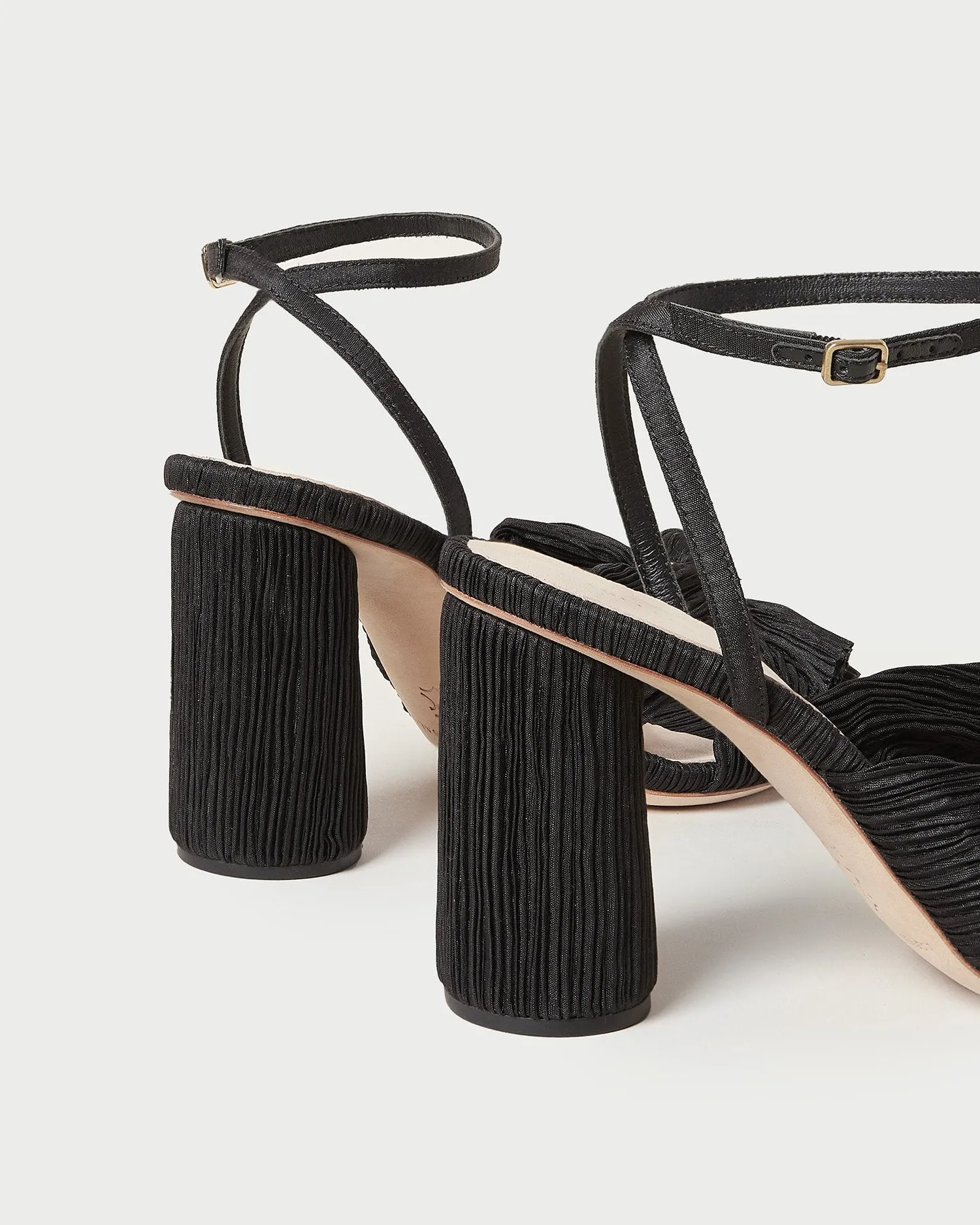 Camellia Black Pleated Bow Heel