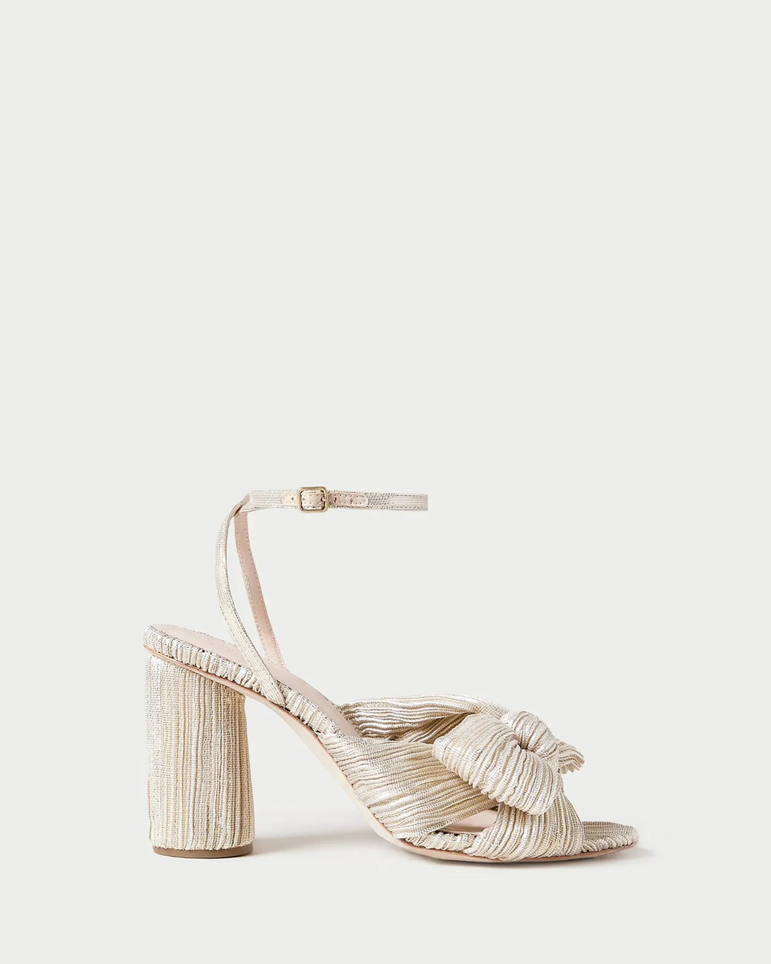 Camellia Platinum Pleated Bow Heel