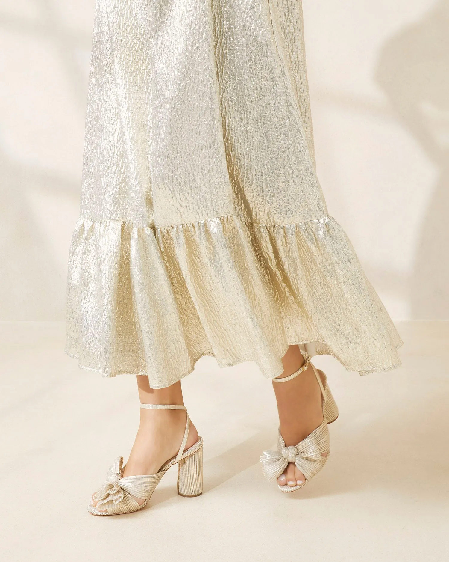 Camellia Platinum Pleated Bow Heel