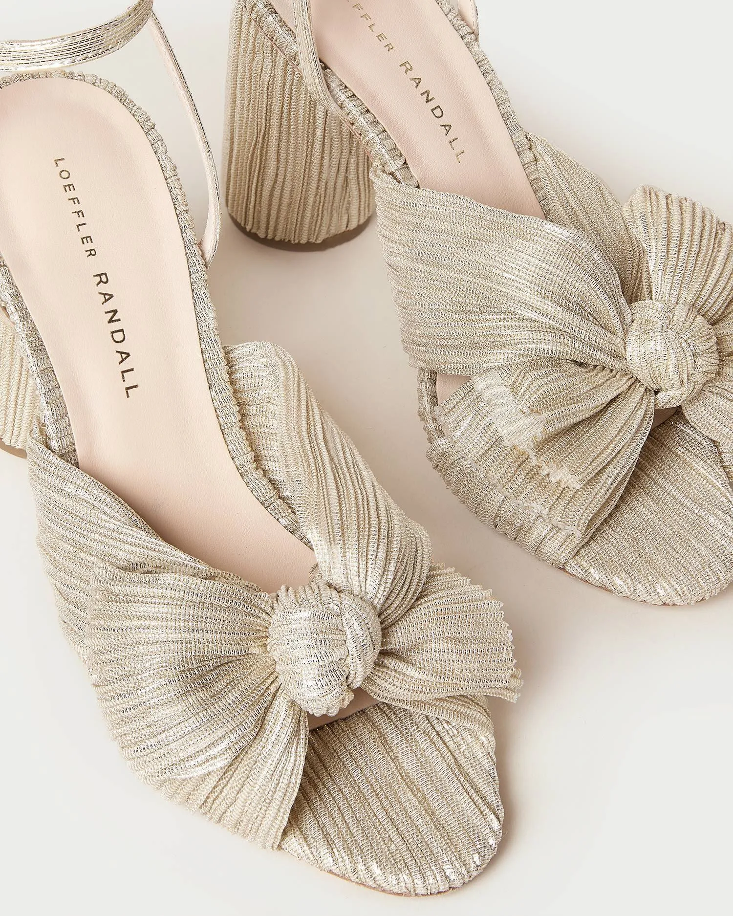 Camellia Platinum Pleated Bow Heel