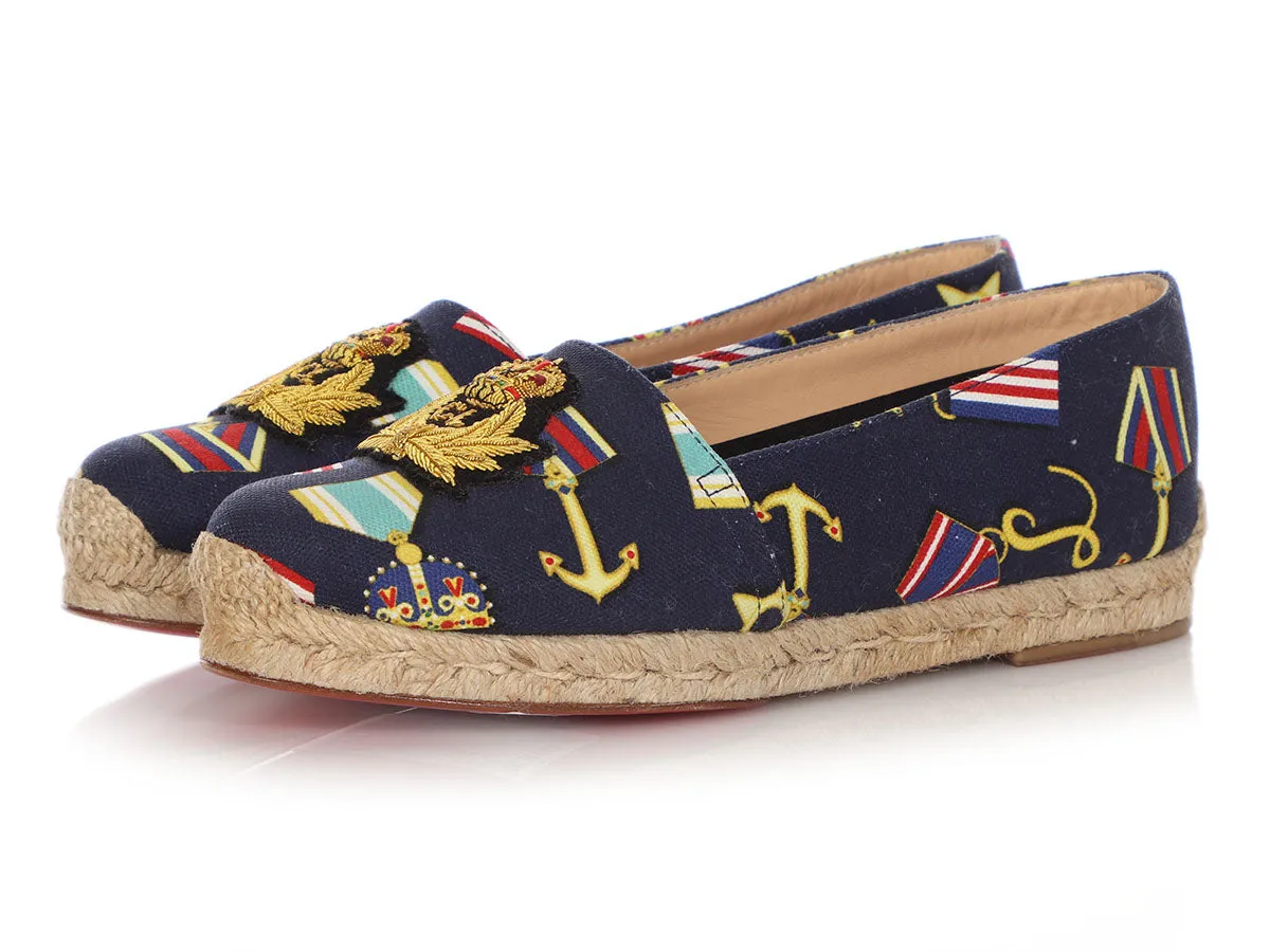Christian Louboutin Navy and Gold Galia Espadrilles