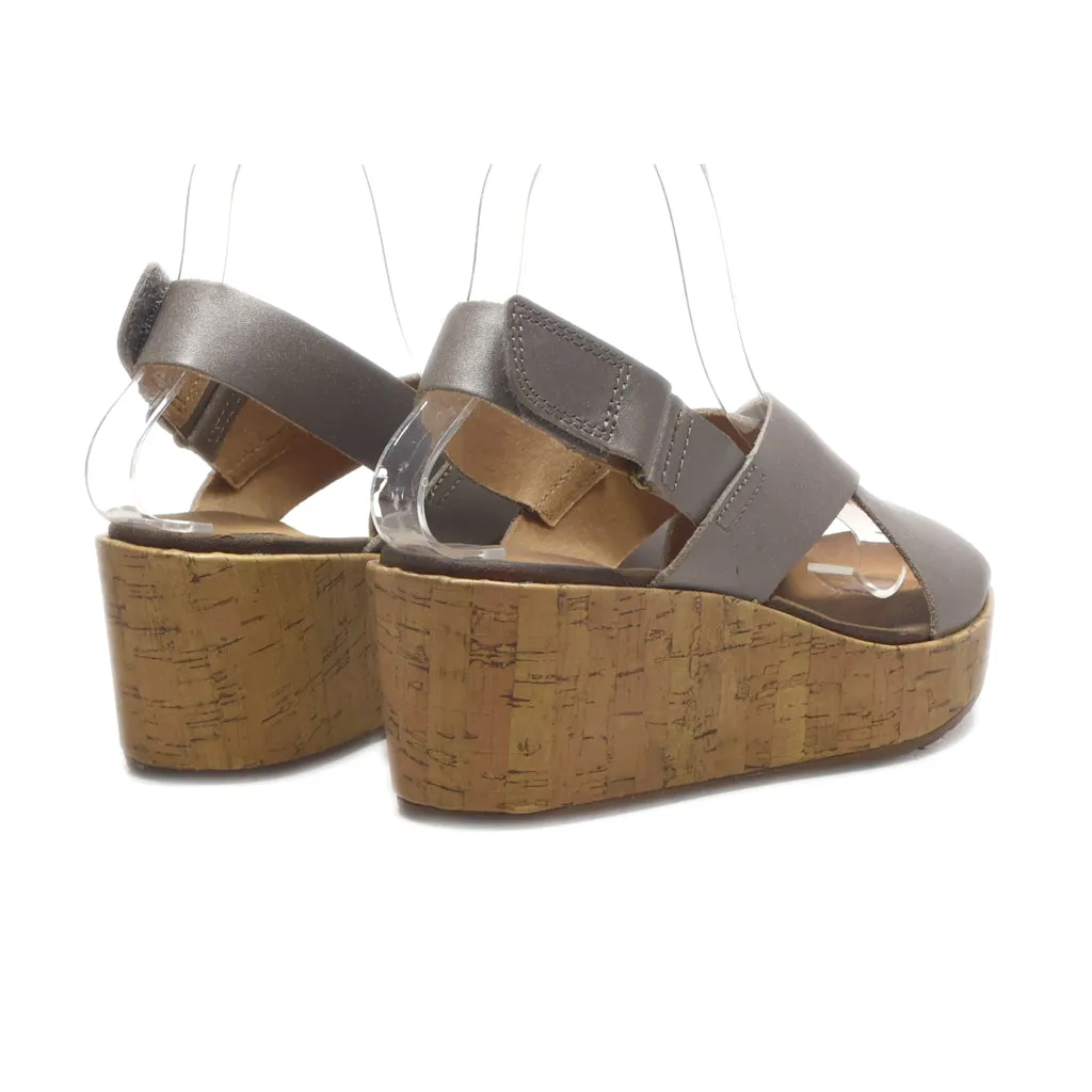 Clarks Wedge Sandals Leather Grey Colour For Women