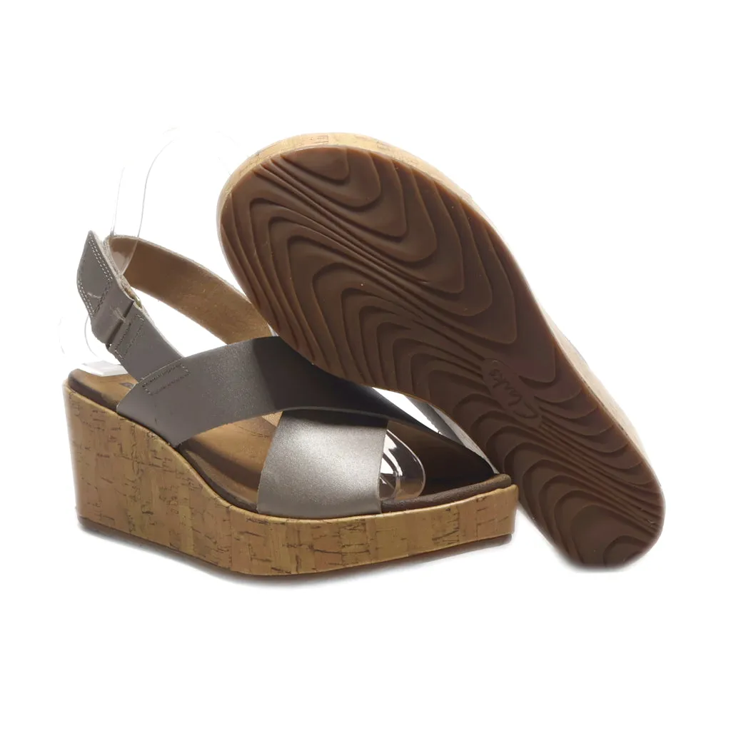 Clarks Wedge Sandals Leather Grey Colour For Women