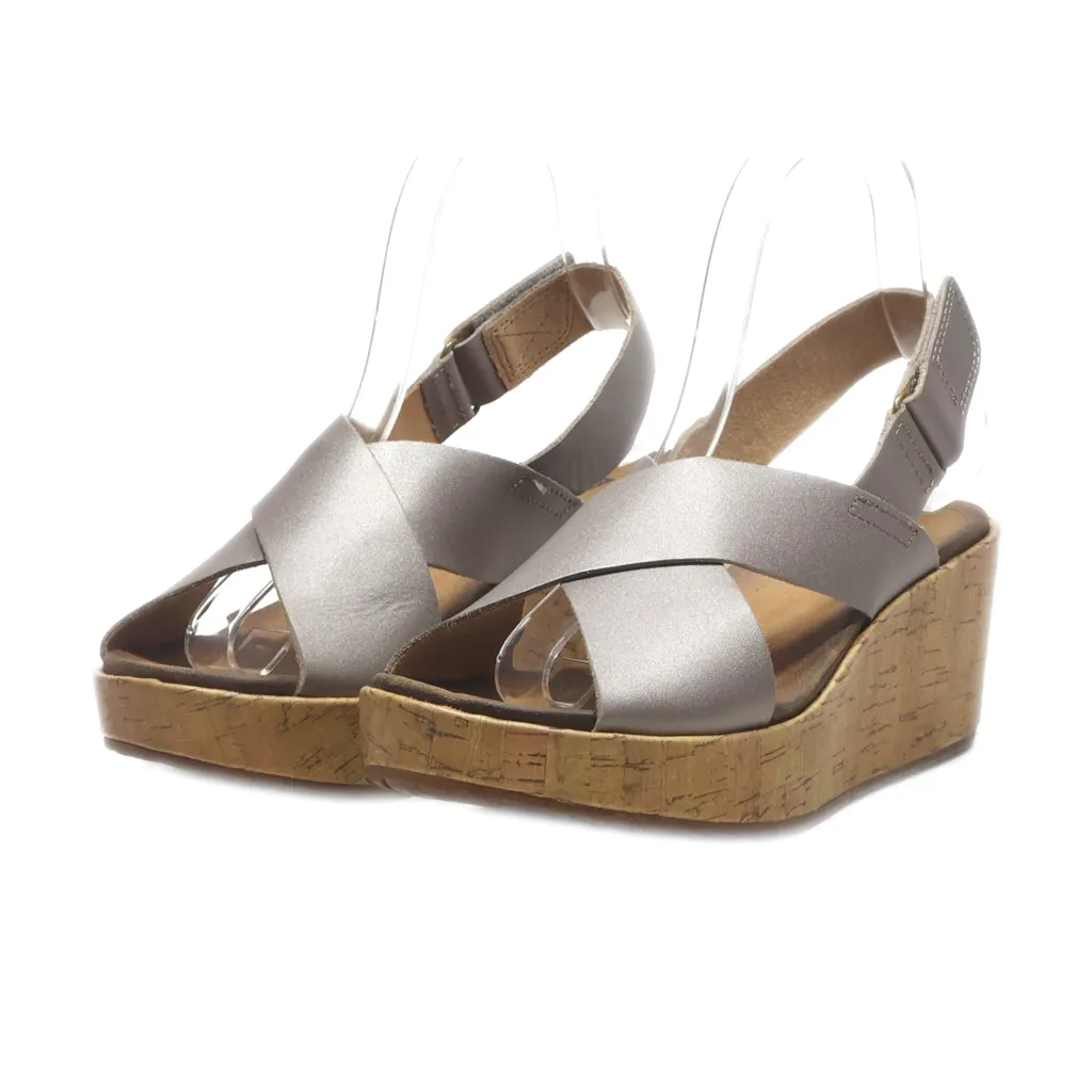 Clarks Wedge Sandals Leather Grey Colour For Women