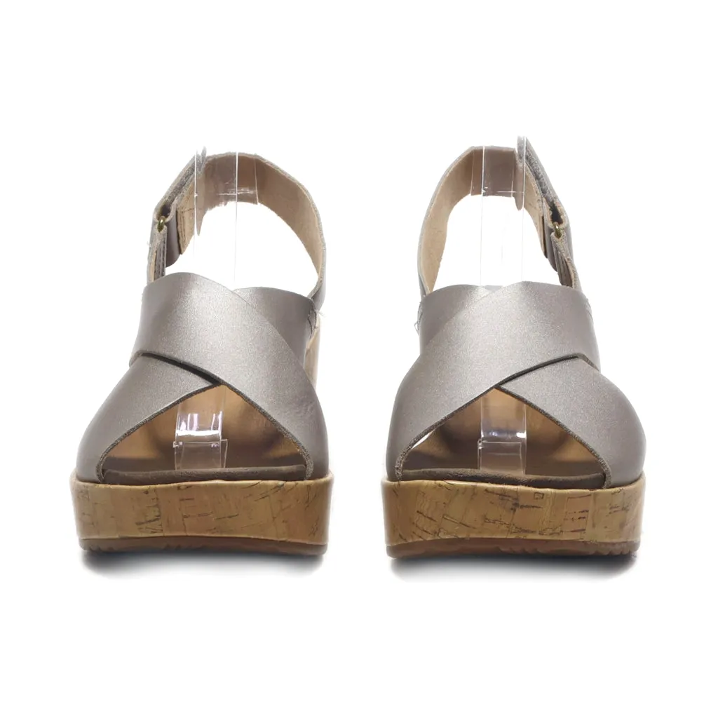 Clarks Wedge Sandals Leather Grey Colour For Women