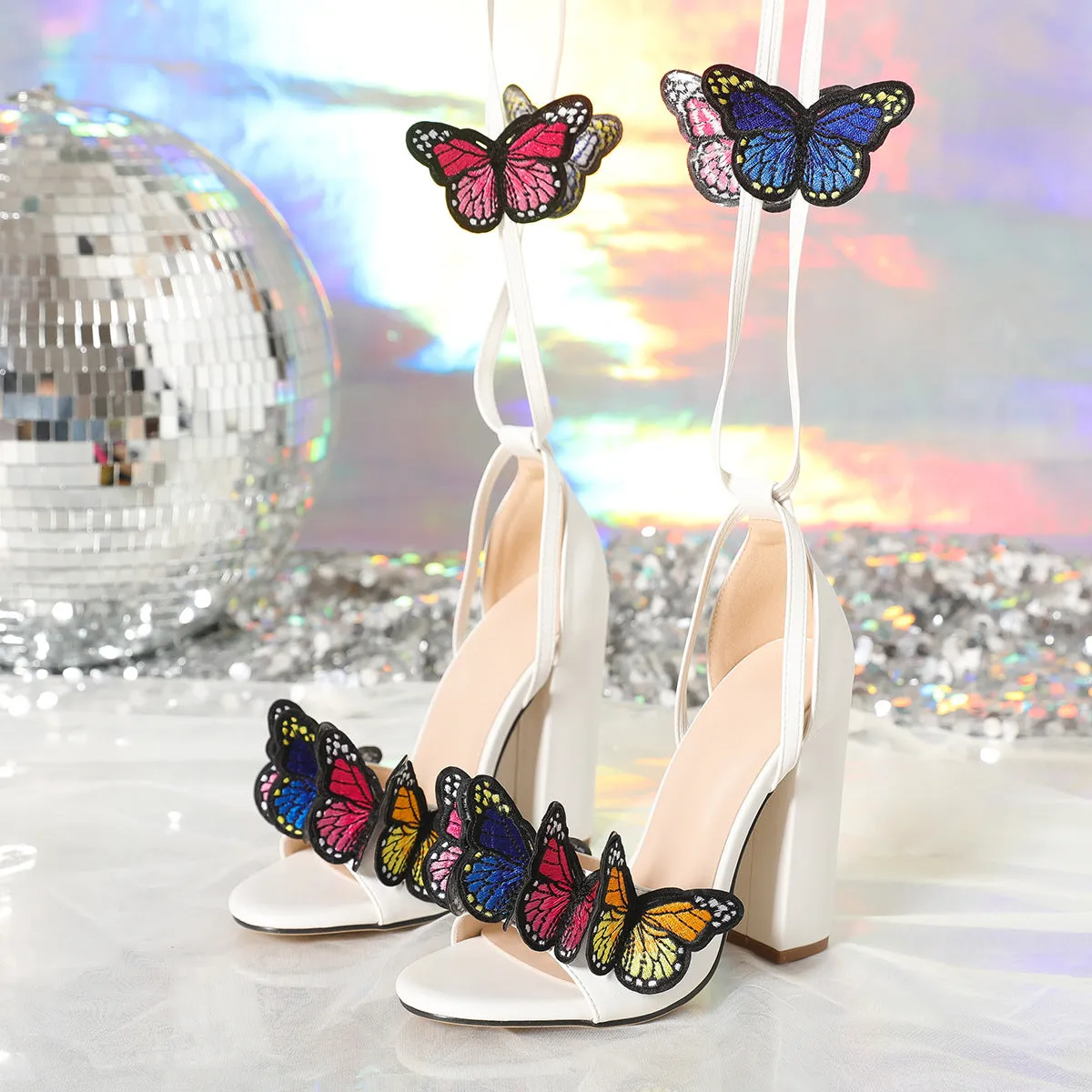 Colored Butterflies Suede Ankle Strappy Sandals