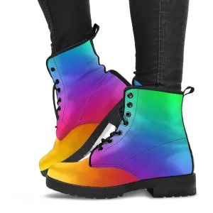 Combat Boots - Rainbow Shoes | Boho Shoes, Vegan Leather Boots, Aesthetic Shoes, Sorority Shoes