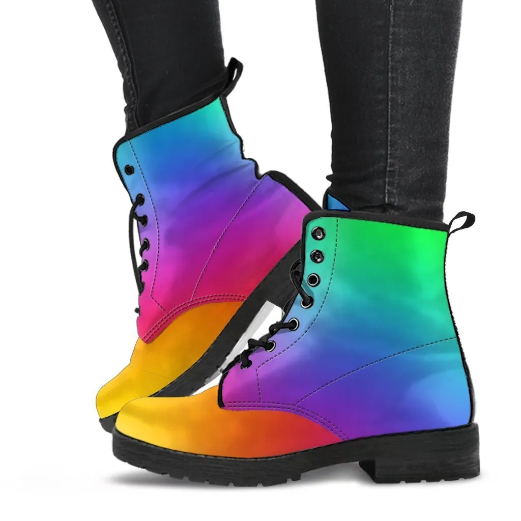 Combat Boots - Rainbow Shoes | Boho Shoes, Vegan Leather Boots, Aesthetic Shoes, Sorority Shoes