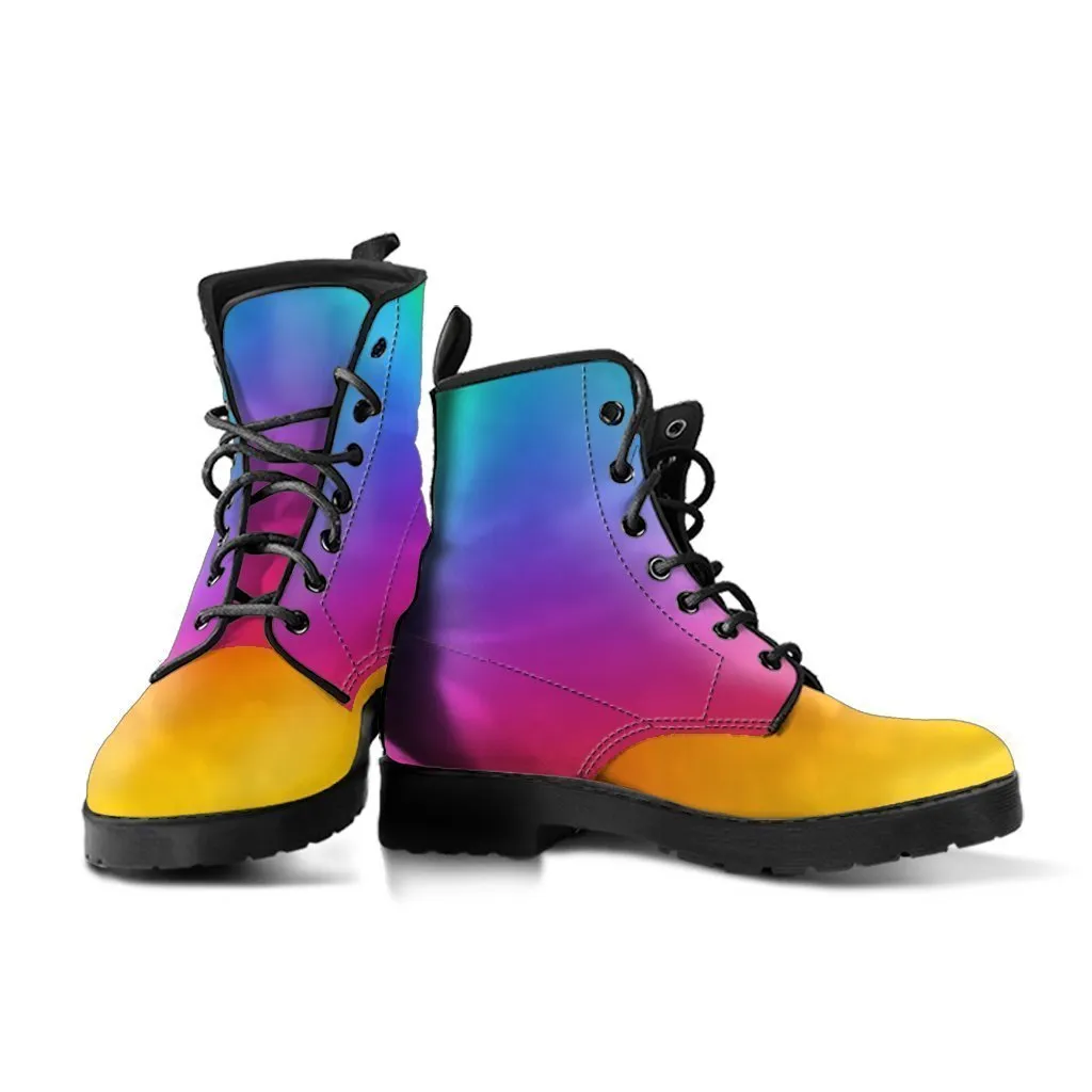 Combat Boots - Rainbow Shoes | Boho Shoes, Vegan Leather Boots, Aesthetic Shoes, Sorority Shoes