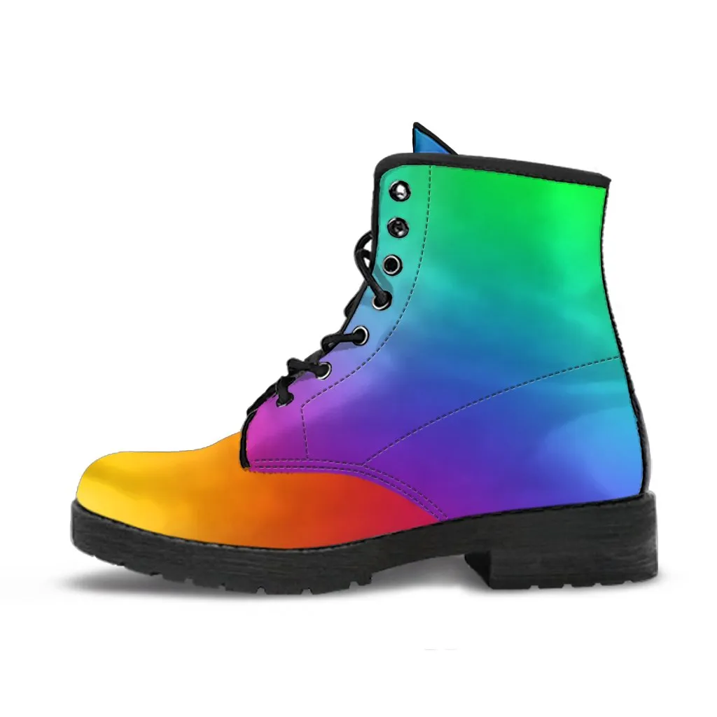 Combat Boots - Rainbow Shoes | Boho Shoes, Vegan Leather Boots, Aesthetic Shoes, Sorority Shoes