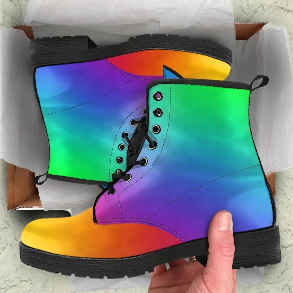 Combat Boots - Rainbow Shoes | Boho Shoes, Vegan Leather Boots, Aesthetic Shoes, Sorority Shoes