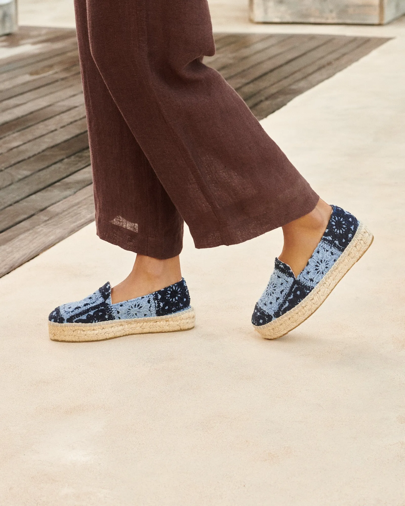 Cotton Crochet Double Sole Espadrilles - G04D0 - Yucatán Indigo And Navy Blue