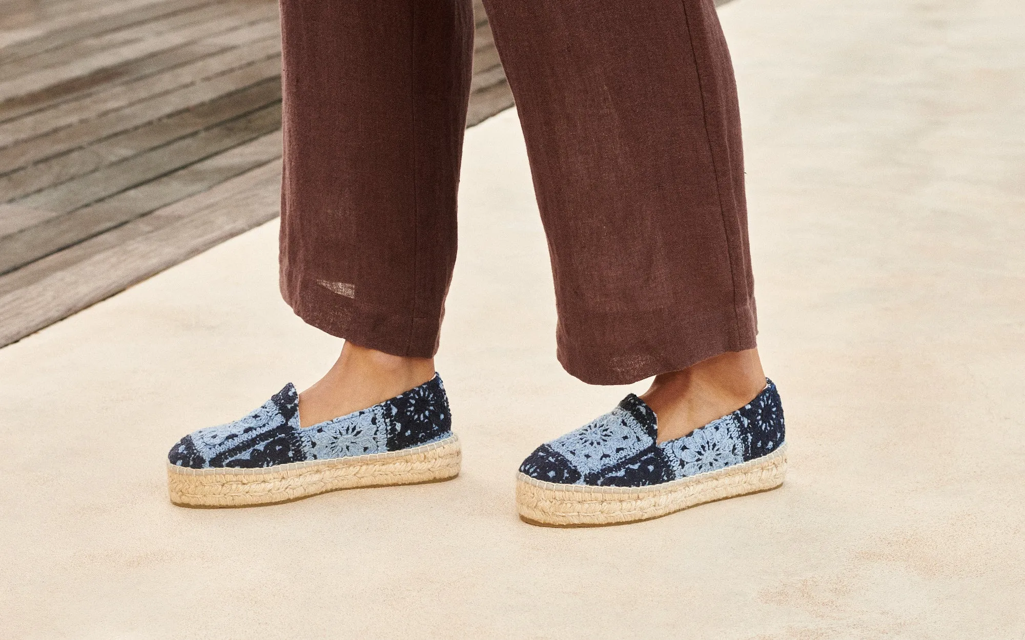 Cotton Crochet Double Sole Espadrilles - G04D0 - Yucatán Indigo And Navy Blue