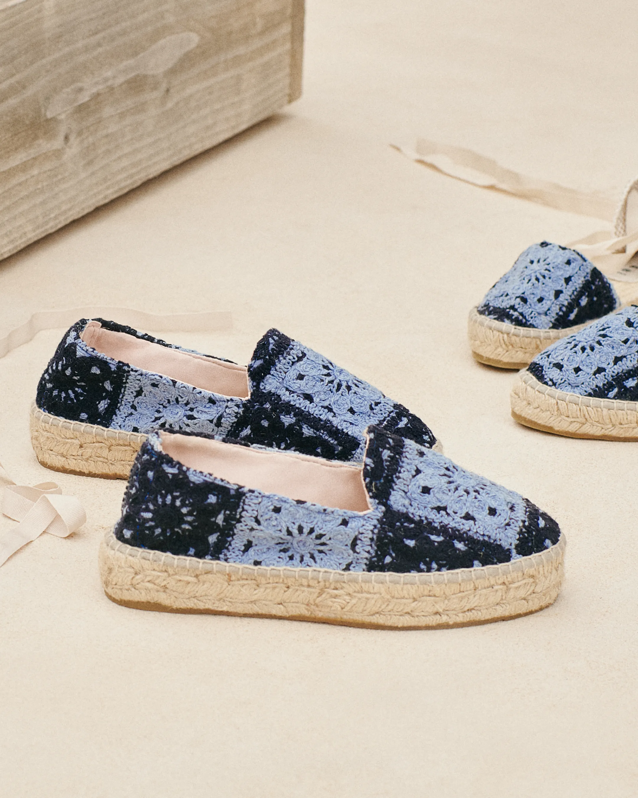Cotton Crochet Double Sole Espadrilles - G04D0 - Yucatán Indigo And Navy Blue