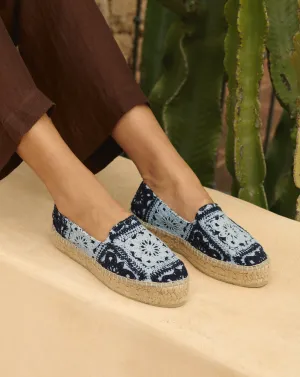 Cotton Crochet Double Sole Espadrilles - G04D0 - Yucatán Indigo And Navy Blue