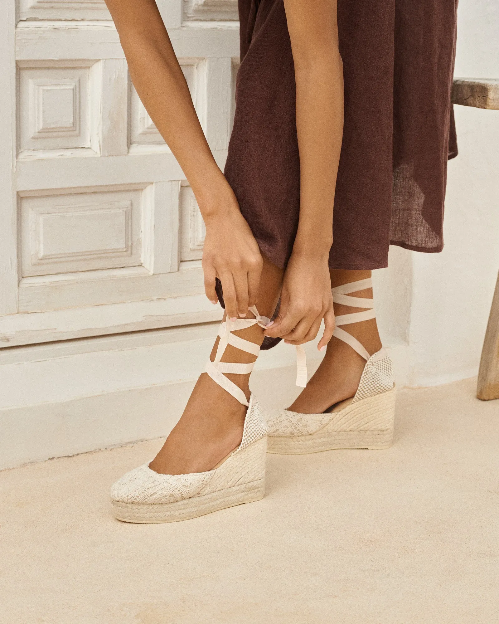 Cotton Crochet Wedge Espadrilles - G03WV - Yucatán Natural