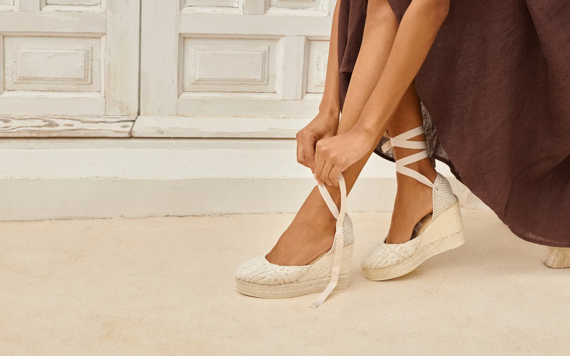 Cotton Crochet Wedge Espadrilles - G03WV - Yucatán Natural