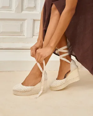 Cotton Crochet Wedge Espadrilles - G03WV - Yucatán Natural