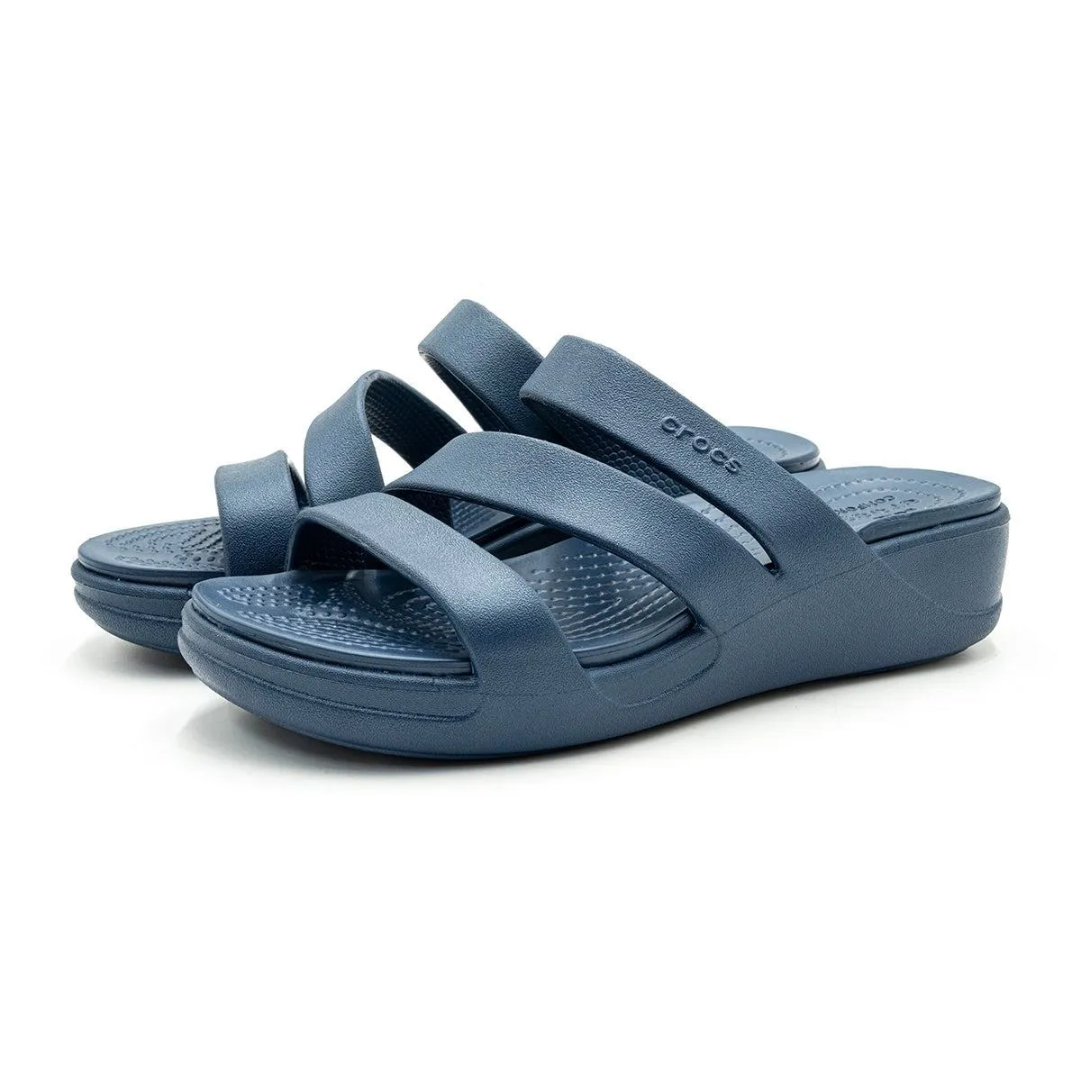 Crocs Boca Strappy Flat Sandals Rubber Blue Colour For Women