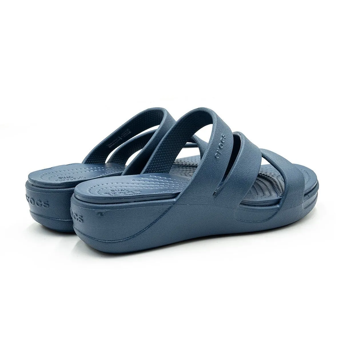 Crocs Boca Strappy Flat Sandals Rubber Blue Colour For Women