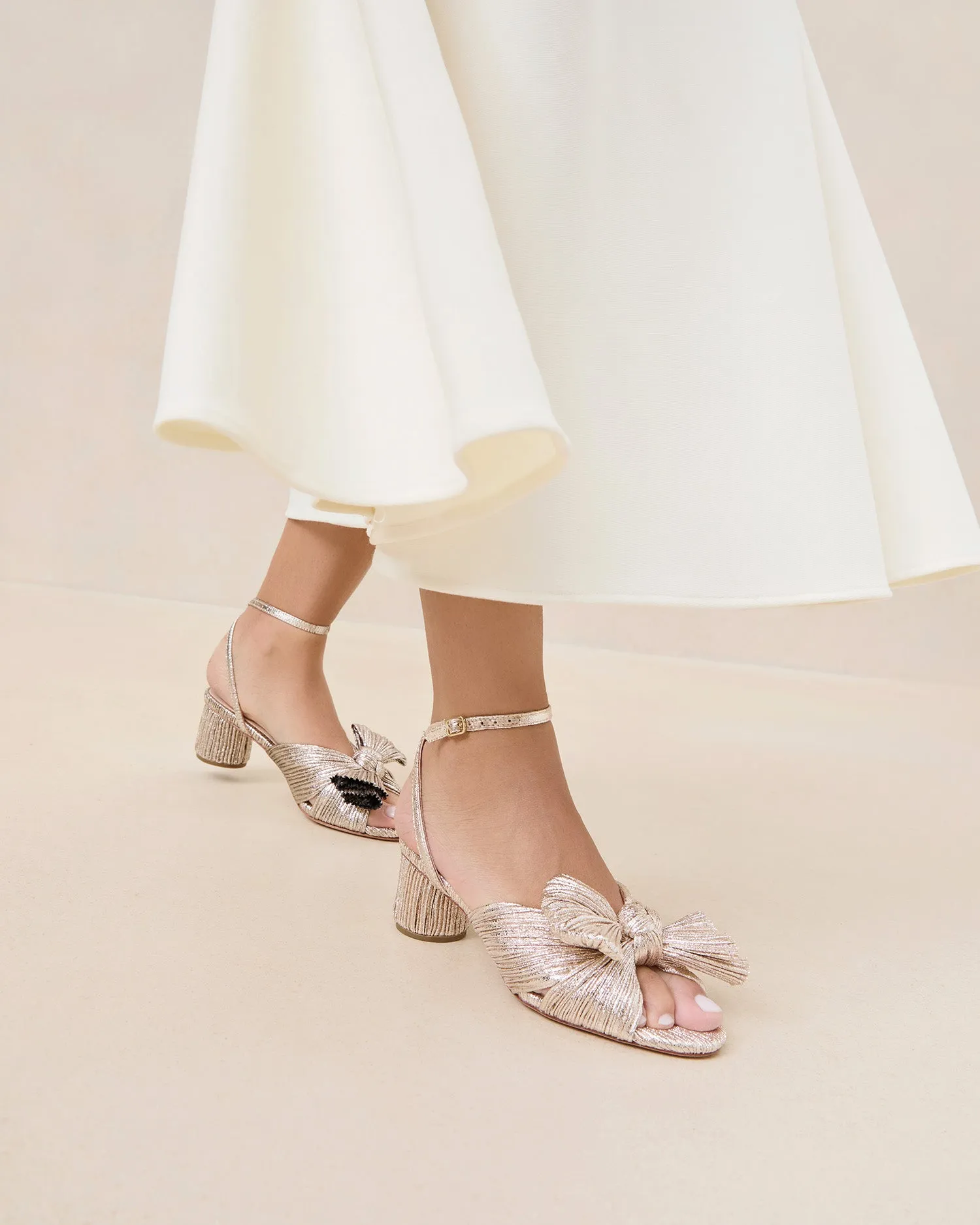 Dahlia Champagne Pleated Bow Heel