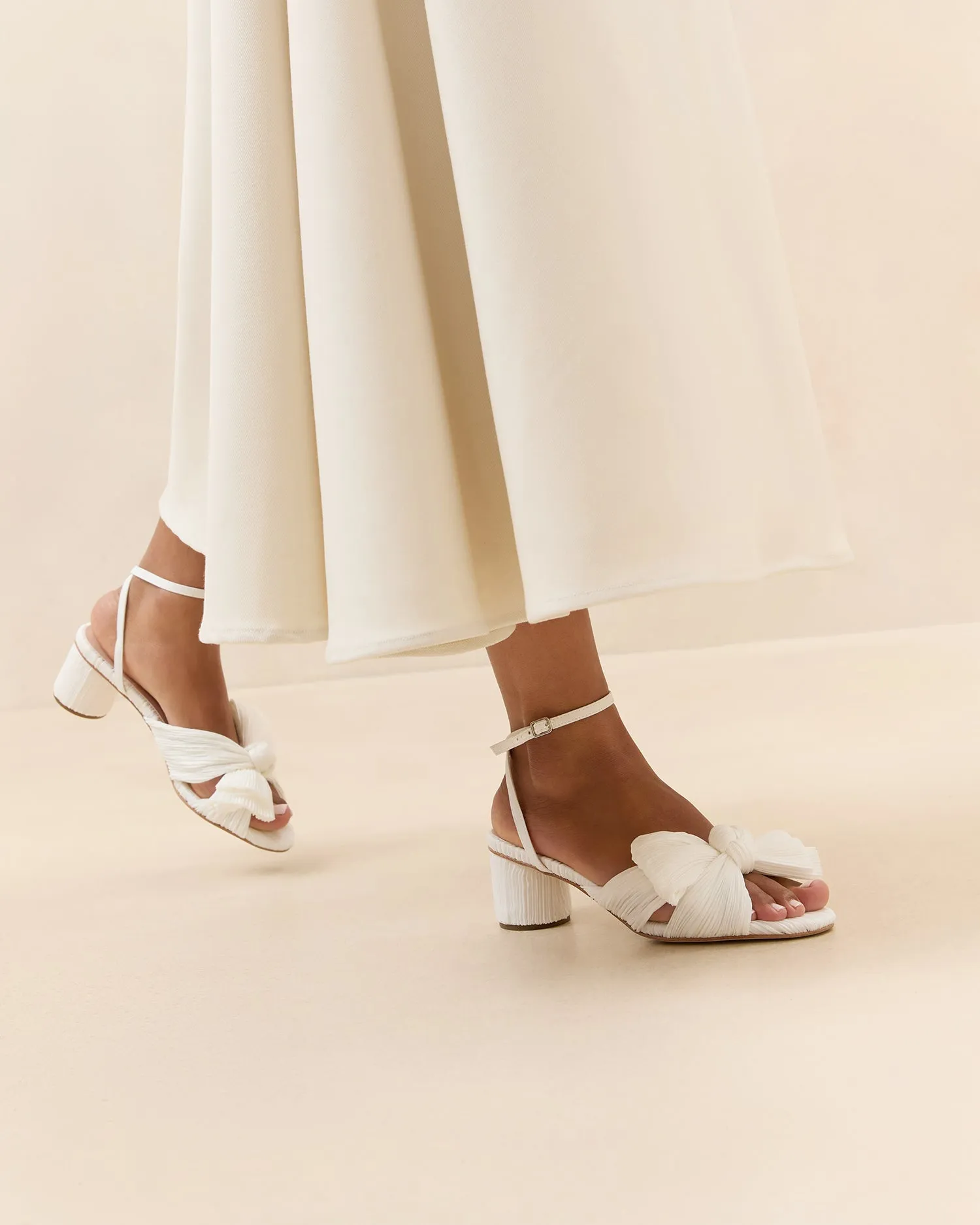 Dahlia White Pleated Bow Heel