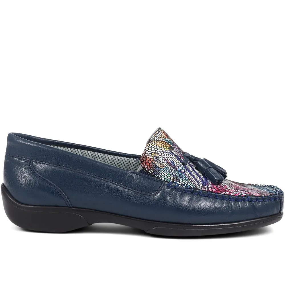 Embroided Panel Leather Loafers - CONT39001 / 325 241