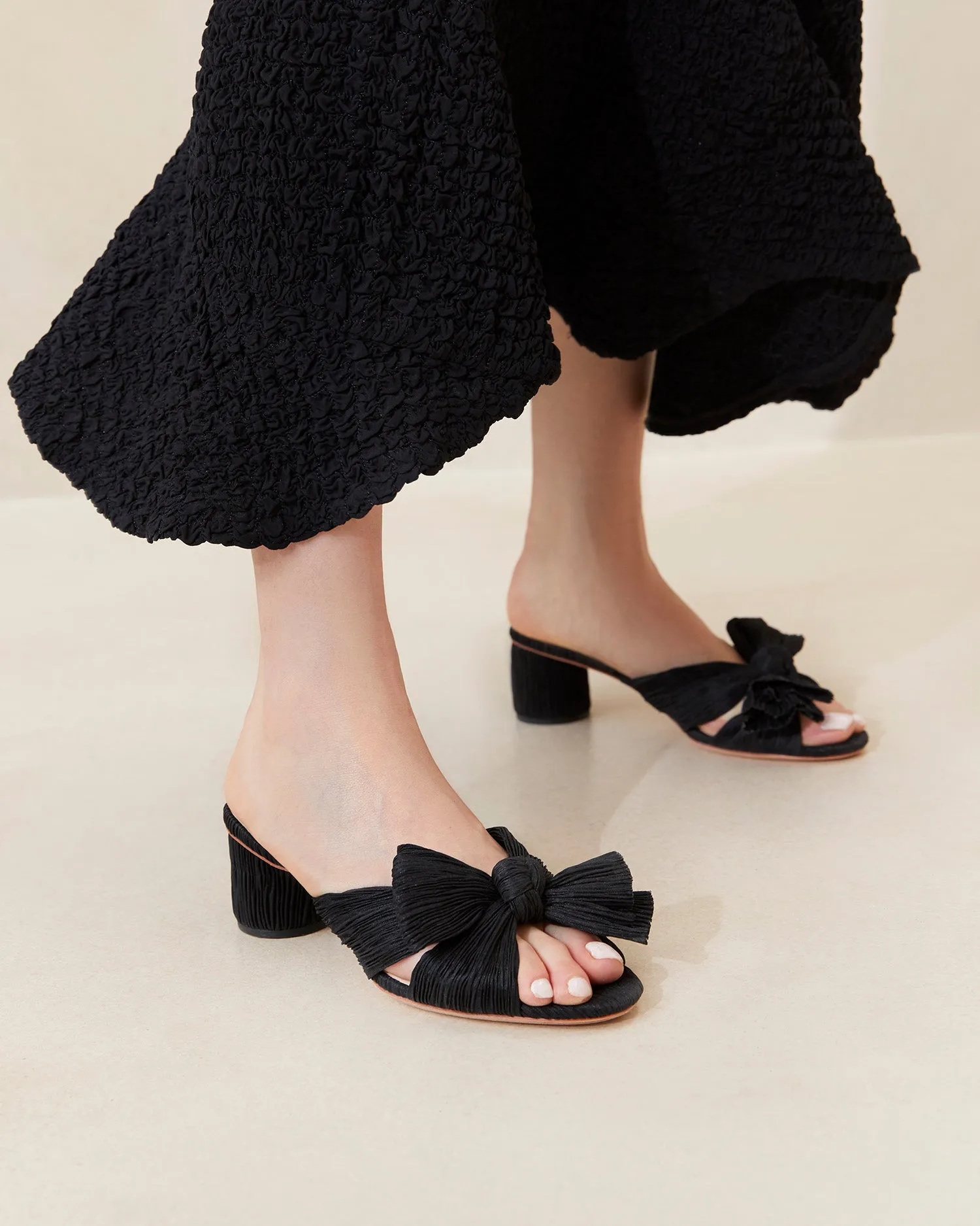 Emilia Black Pleated Bow Heel