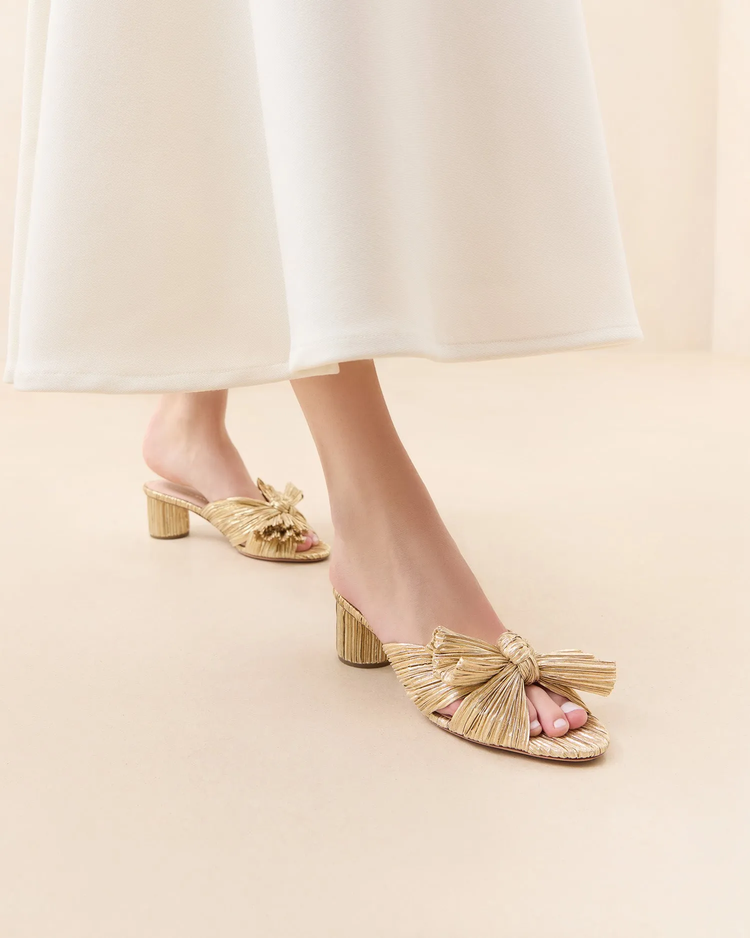 Emilia Gold Pleated Bow Heel