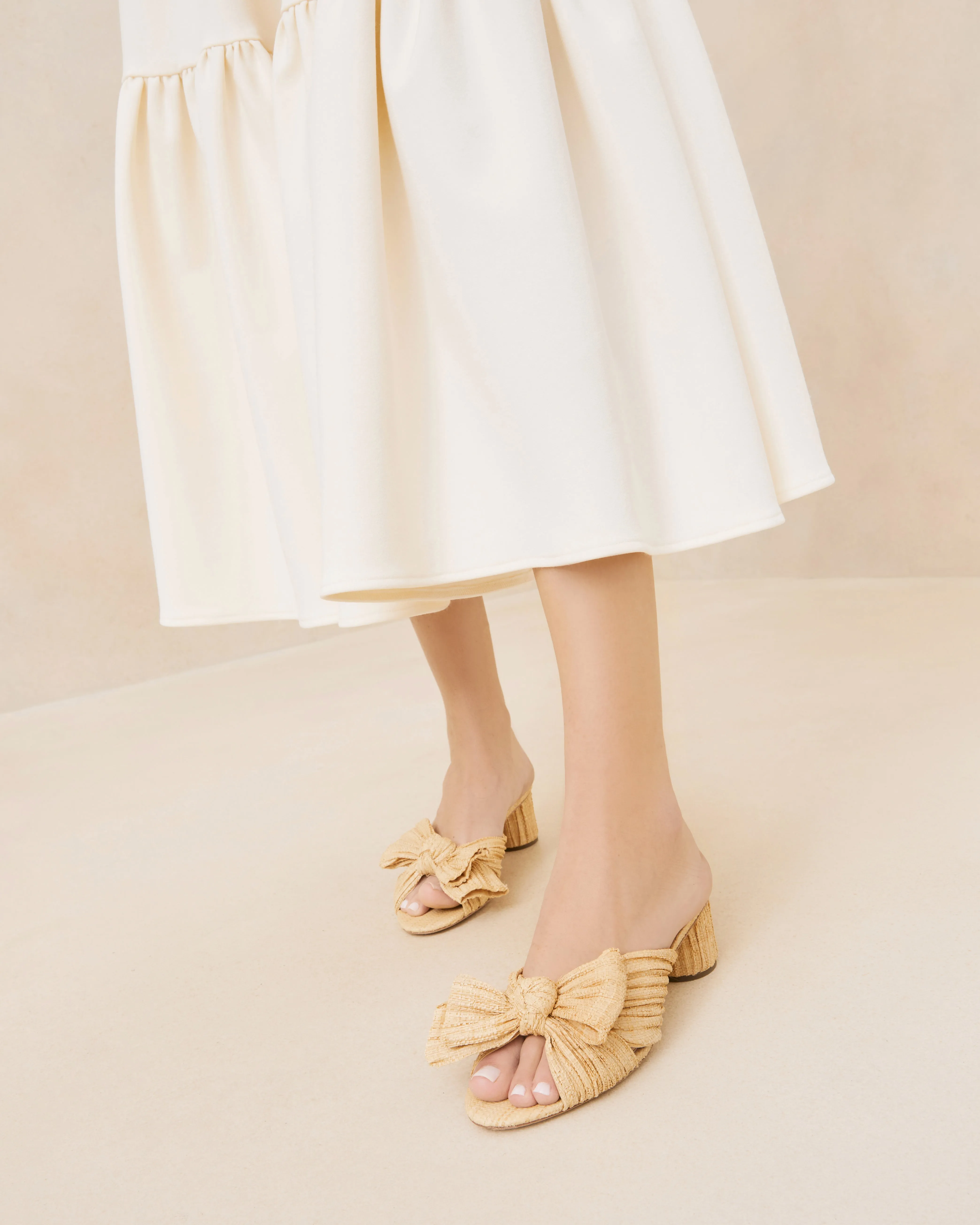 Emilia Natural Pleated Bow Heel