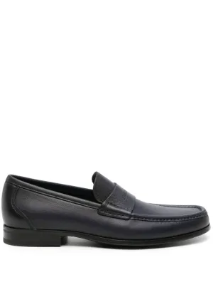 Ferragamo Blue Debossed Leather Loafers for Men