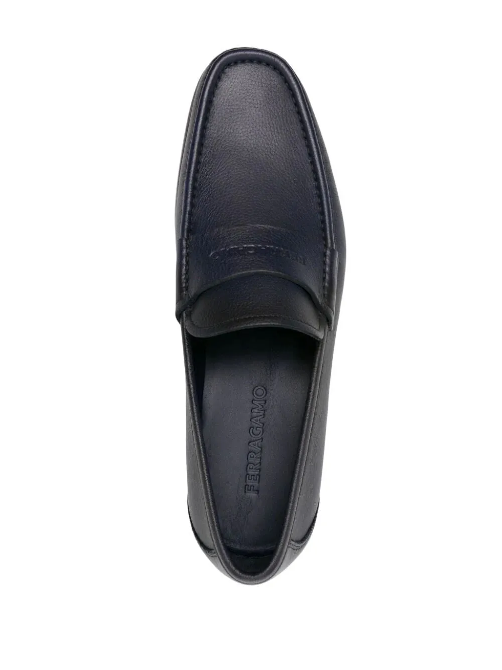 Ferragamo Blue Debossed Leather Loafers for Men