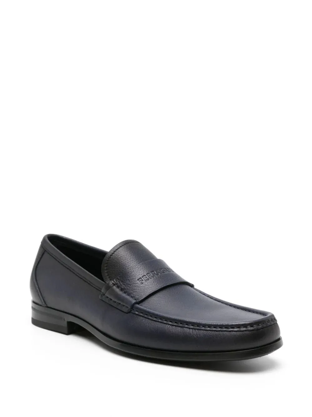 Ferragamo Blue Debossed Leather Loafers for Men