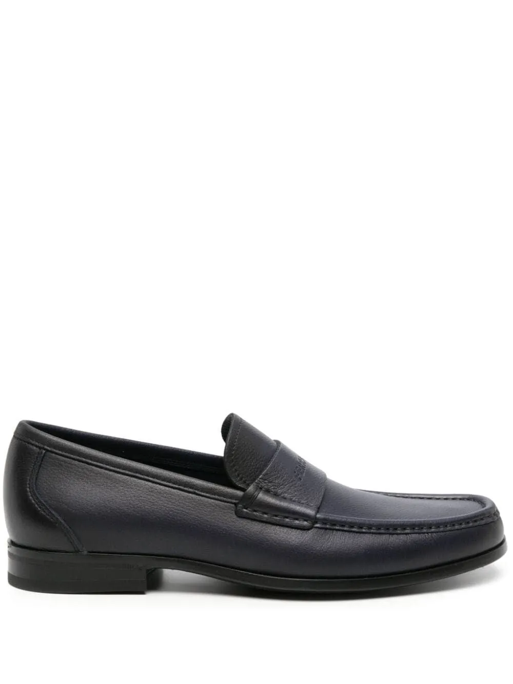 Ferragamo Blue Debossed Leather Loafers for Men