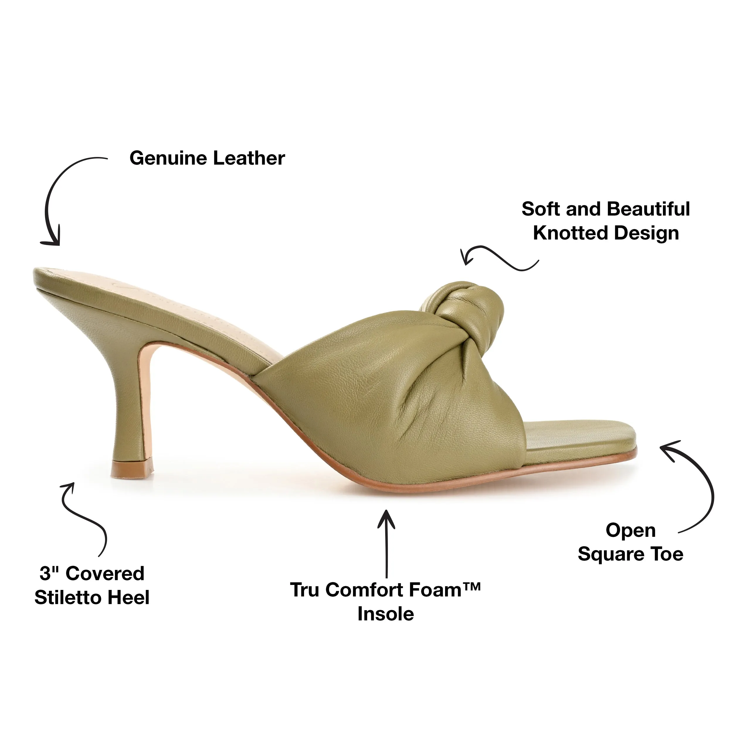 FINLEE STILETTO HEEL MULES IN LEATHER