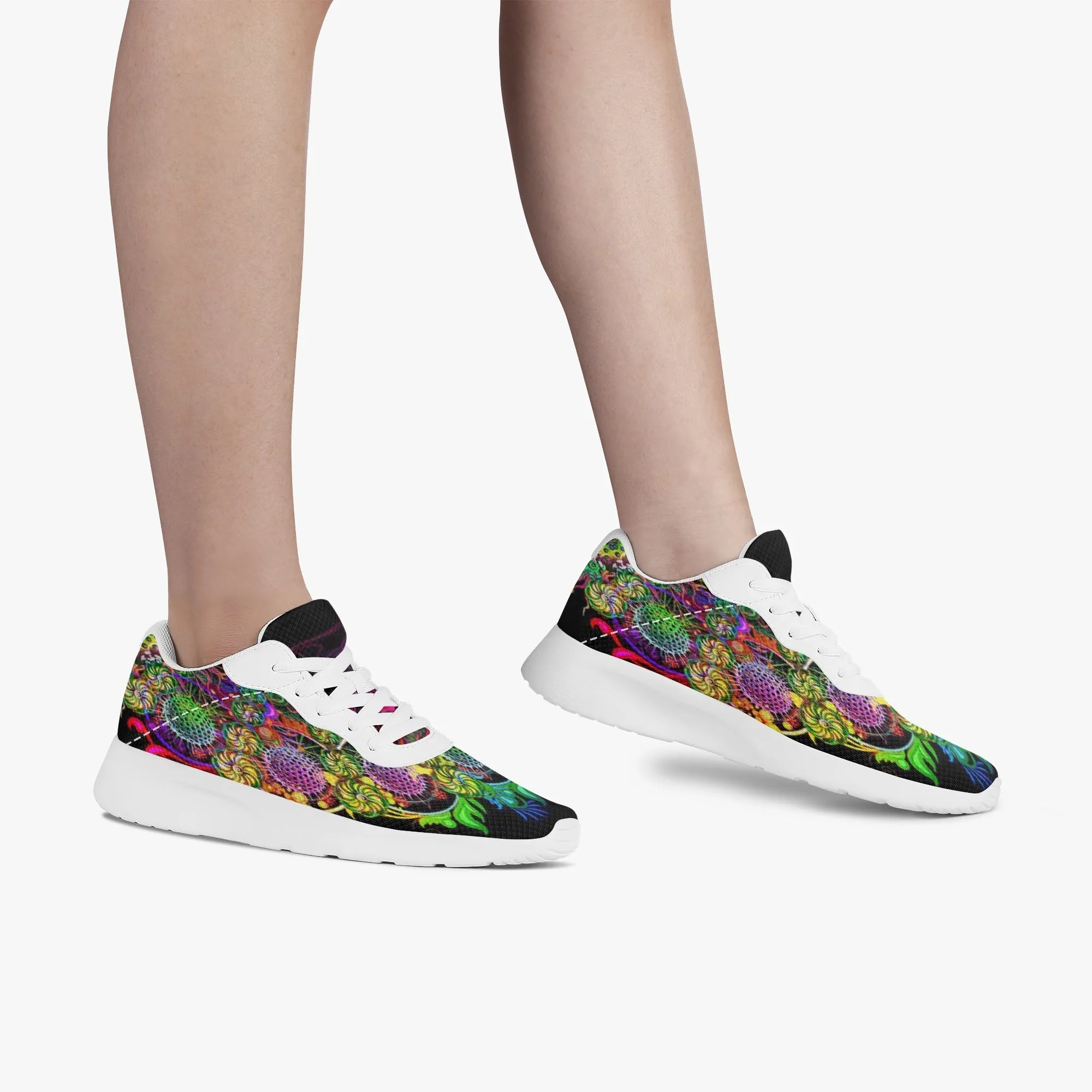 Floral Mesh Running Shoes - White Sole