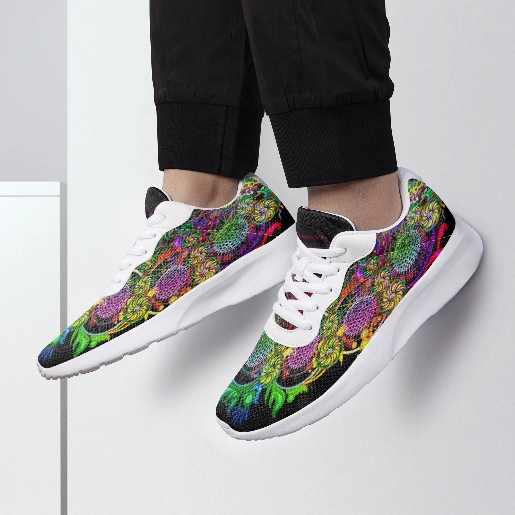Floral Mesh Running Shoes - White Sole