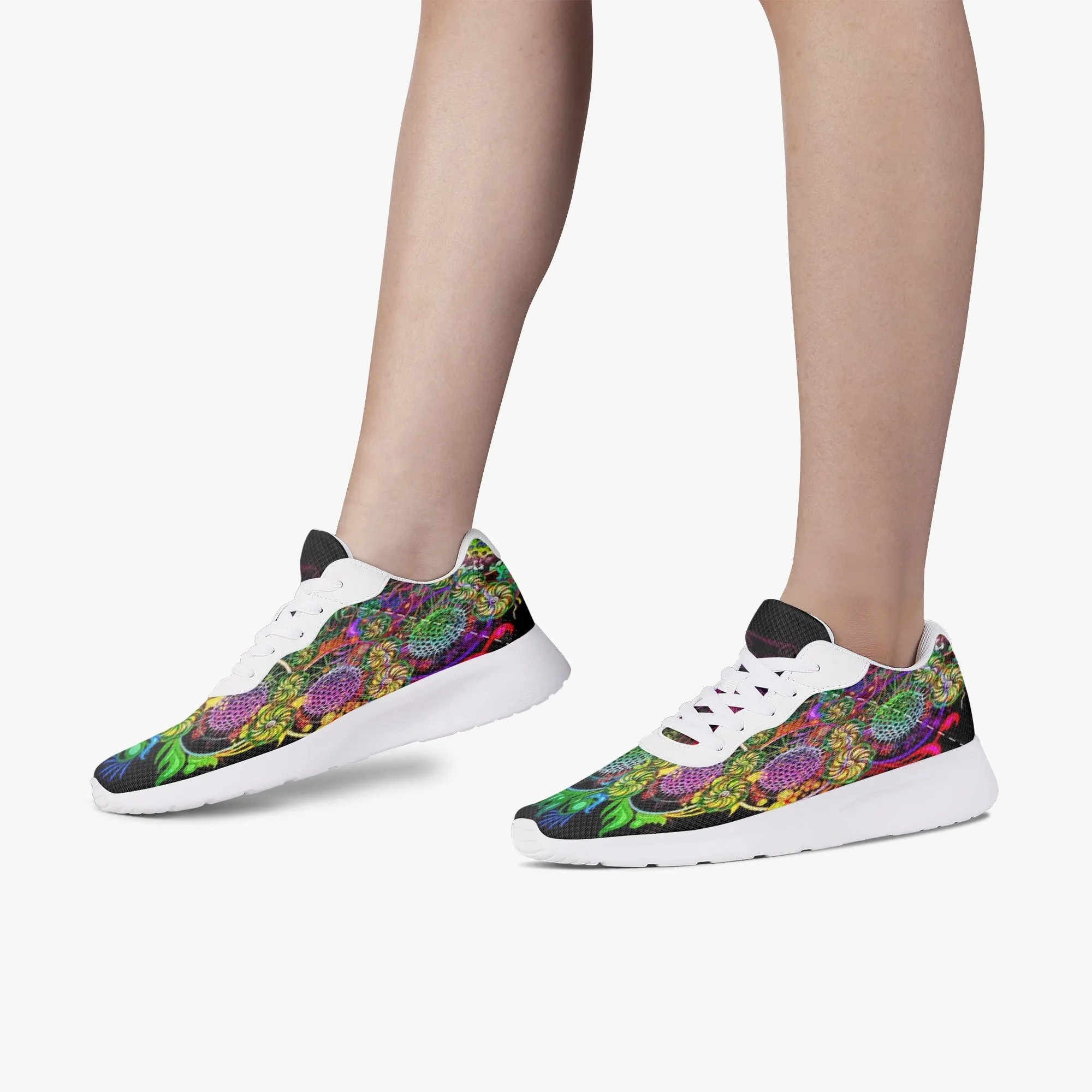 Floral Mesh Running Shoes - White Sole