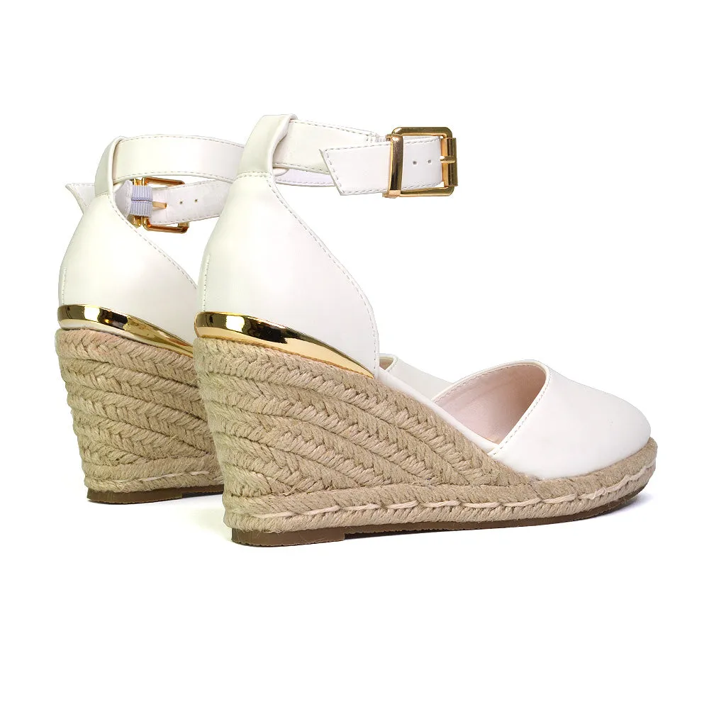 Forest Closed Toe Espadrilles With Sandal Wedge Heel in White