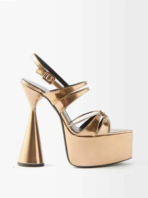 Gold leather platform sandals