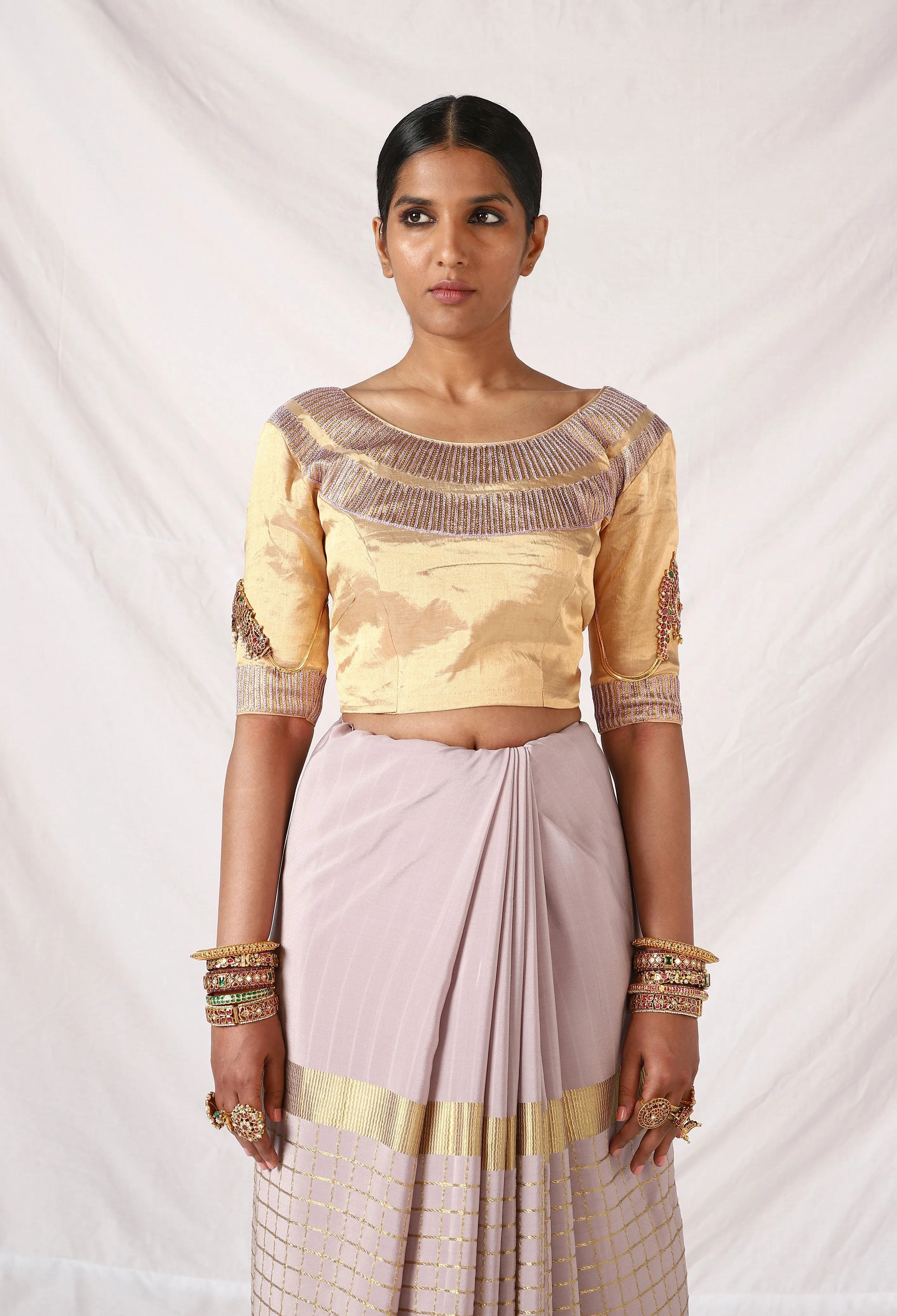 Golden Blouse with hand embroidery