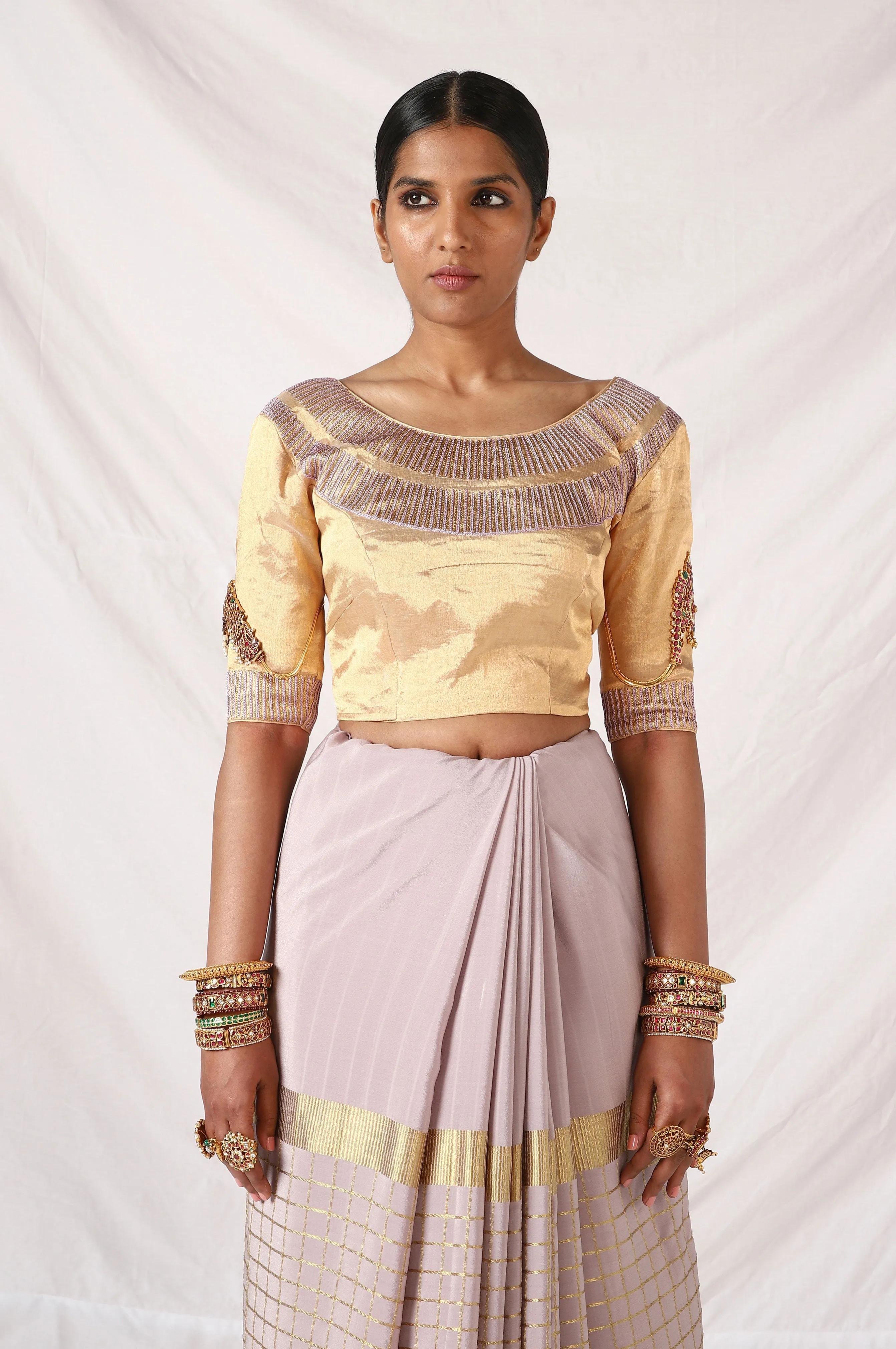 Golden Blouse with hand embroidery