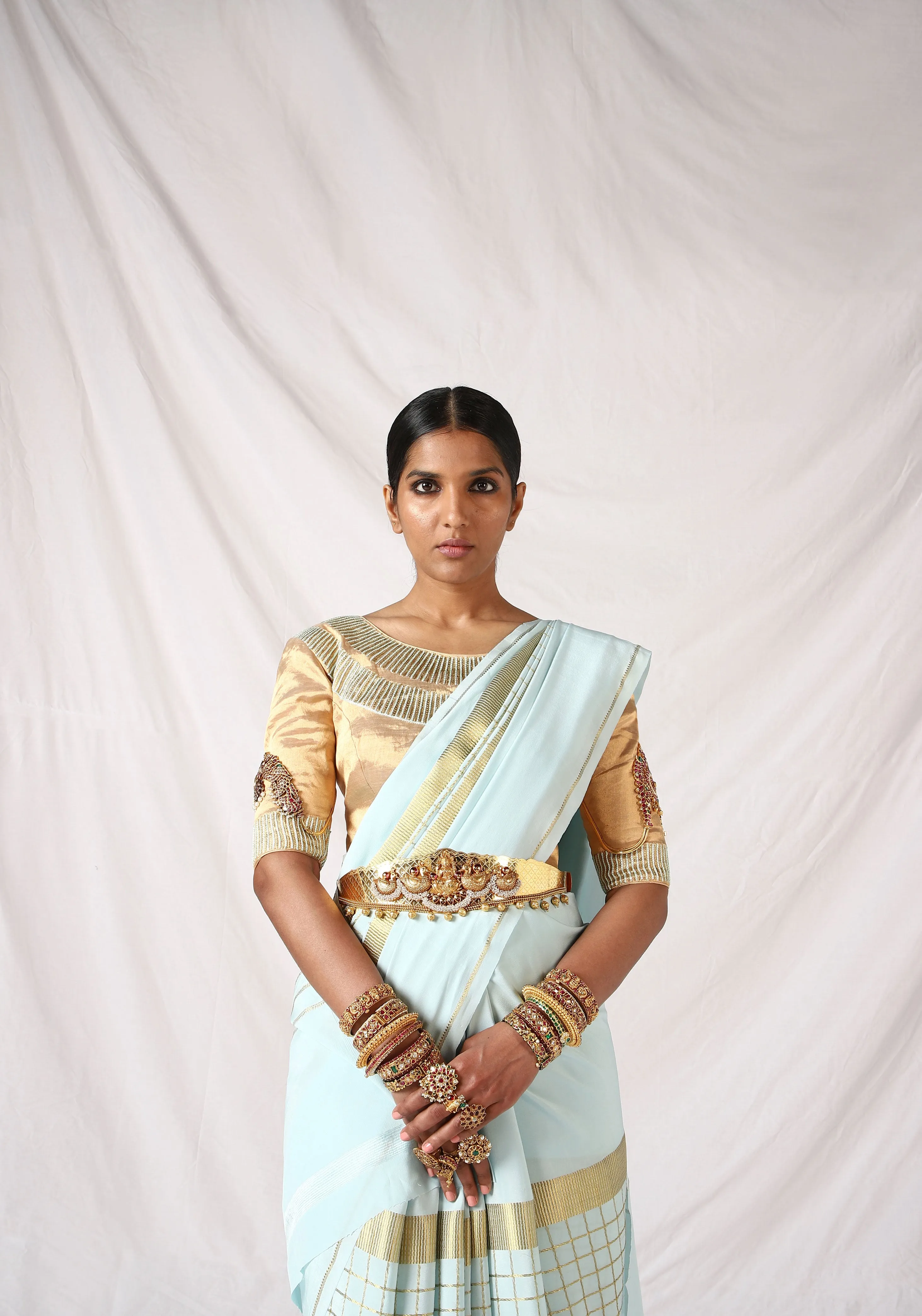 Golden Blouse with hand embroidery
