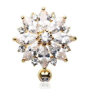 Golden Top Flower Navel Bar