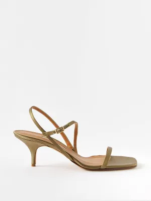 Green satin heeled sandals