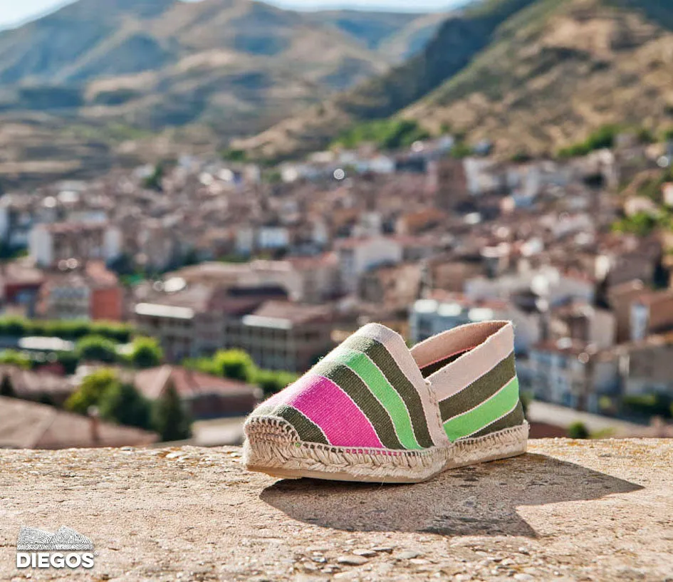 Green stripes espadrille canvas